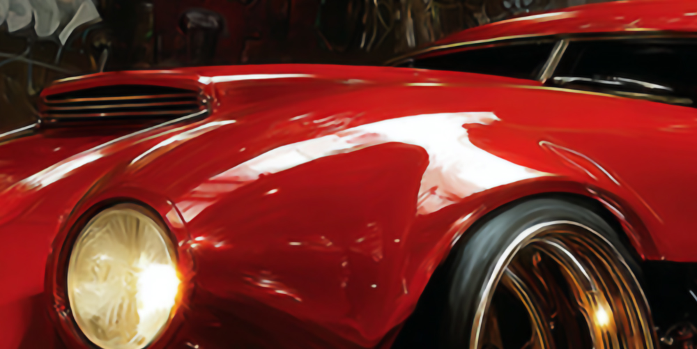 Zdjęcie po lewej przedstawia screenshot z gry samochodowej przed poprawą jakości