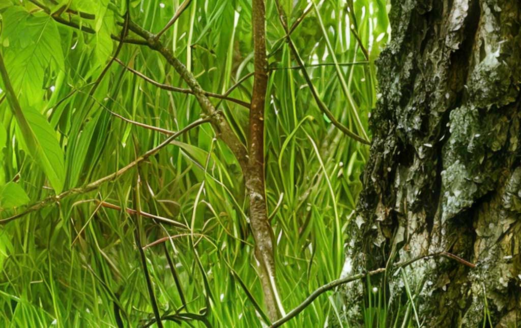 Zdjęcie po retuszu na kt&oacute;rym wydobyto drobne listki, gałązki i trawki